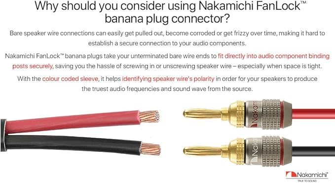 Nakamichi FanLock Excel Series 24k Gold Plated Banana Plugs 10 AWG - Image 3