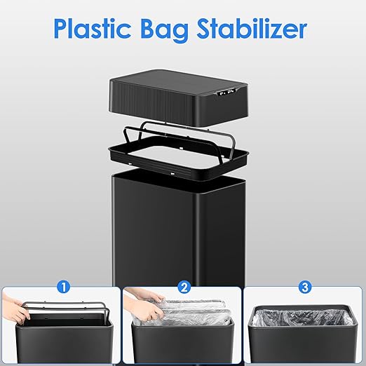 TLSUNNY 13.2 Gallon Automatic Trash Can, Stainless Steel Motion Sensor Garbage - Image 6