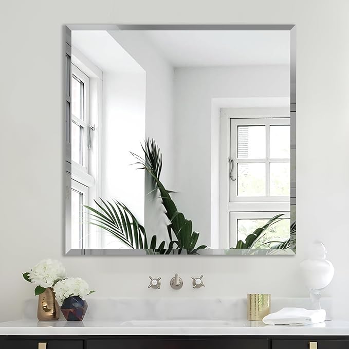 30x30 Inch Bathroom Mirror Frameless Beveled Edge Rectangle Wall Mirror - Image 5