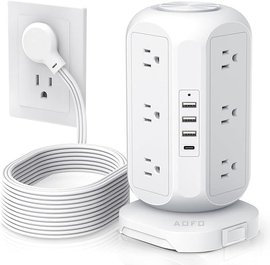 15 ft Long Extension Cord Power Strip Tower, AOFO Surge Protector 12 AC Outlets by AOFO