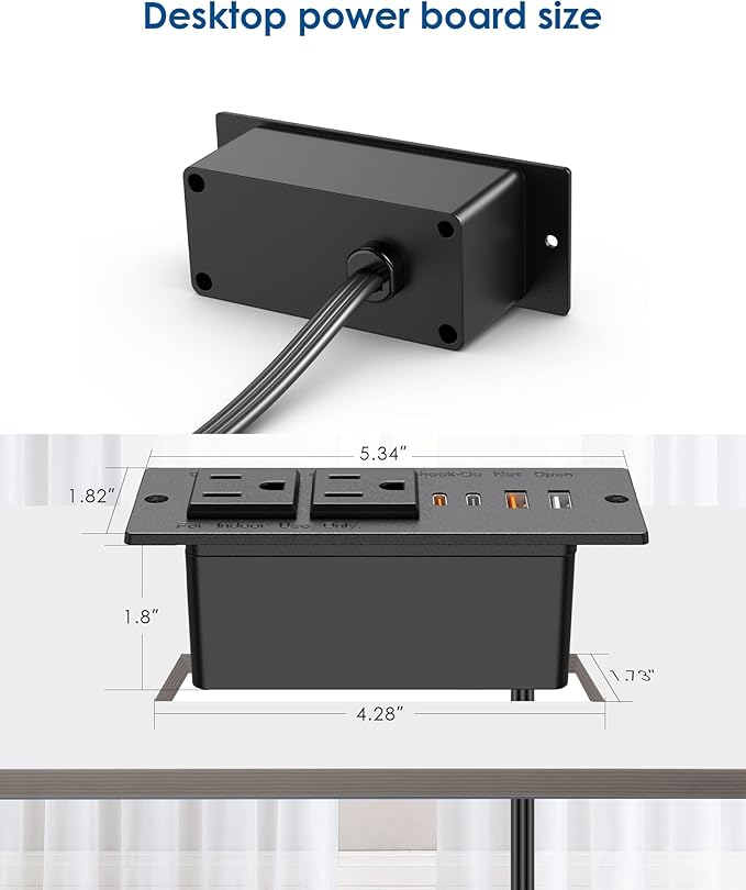 30W USB C Recessed Power Strip, Flat Plug Power Strip, 2 Outlets 4 USB Ports - Image 6