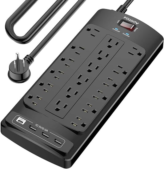 18 Outlets Surge Protector Power Strip by POWSAV