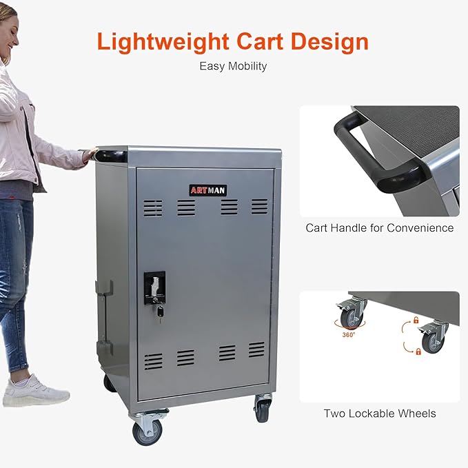 Aokleo 32 Devices Laptop Charging Cart, Tablet Storage Carts - Image 8