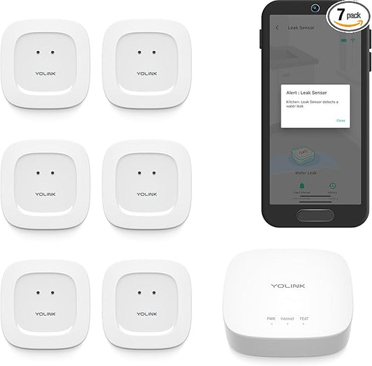 YoLink Water Leak Starter Kit: Hub + 6 Leak Sensor 1, LoRa Long-Range, by YoLink