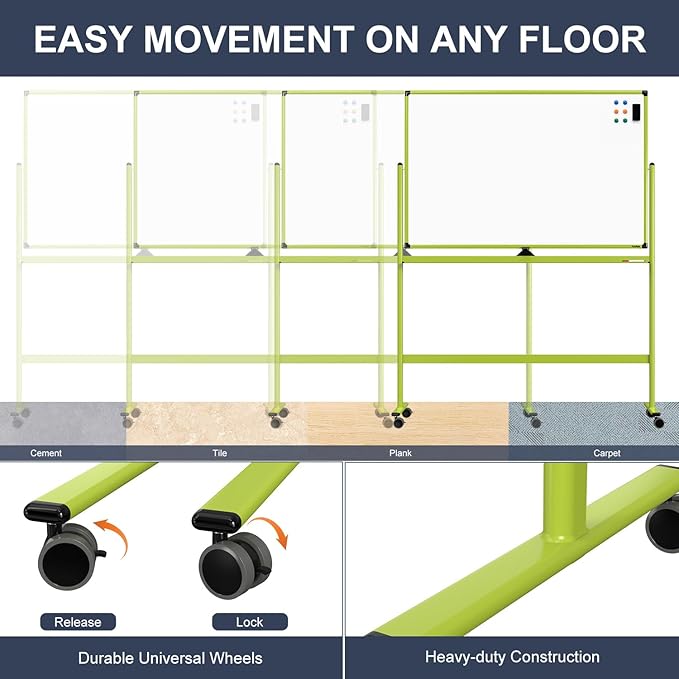Rolling Whiteboard, 48x32 Inches Mobile Whiteboard on Wheels, Magnetic Dry - Image 4