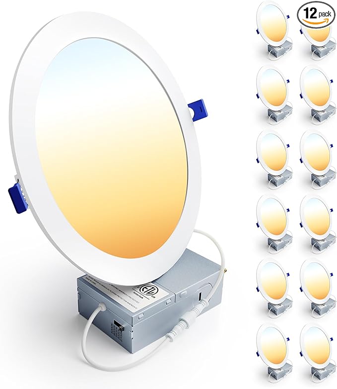Ensenior 12 Pack 8 Inch LED Recessed Ceiling Light, 2700K-5000K 5CCT, 1600LM by Ensenior