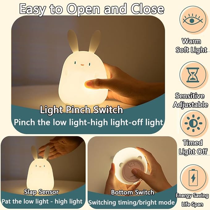LEDHOLYT LED Cute Rabbit Night Light, Cute Silicone Bunny Lamp and Animal - Image 4