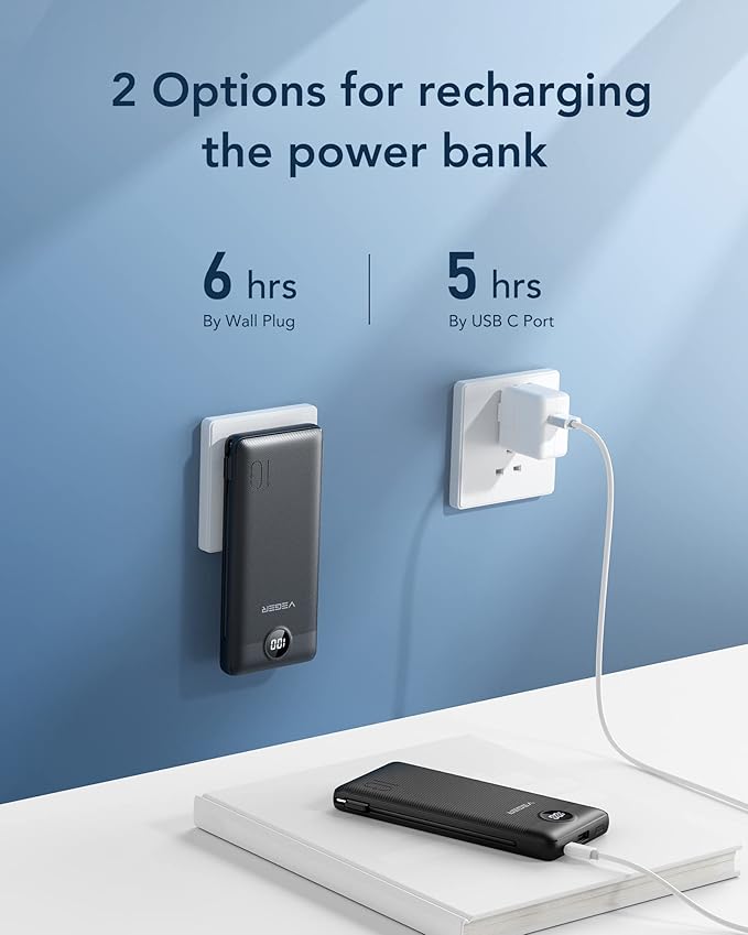 VEGER Portable Charger for iPhone Built in Cables and Wall Plug, 10000mah Slim - Image 5