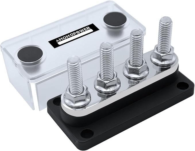 AMOMD 300A Bus Bars 4 Terminal Studs M10 Nickel Plated Copper Distribution by AMOMD