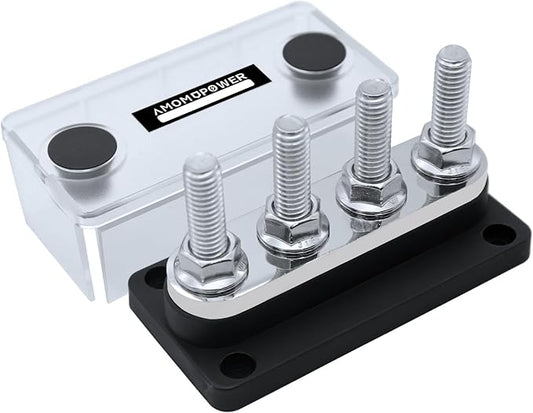 AMOMD 300A Bus Bars 4 Terminal Studs M10 Nickel Plated Copper Distribution by AMOMD