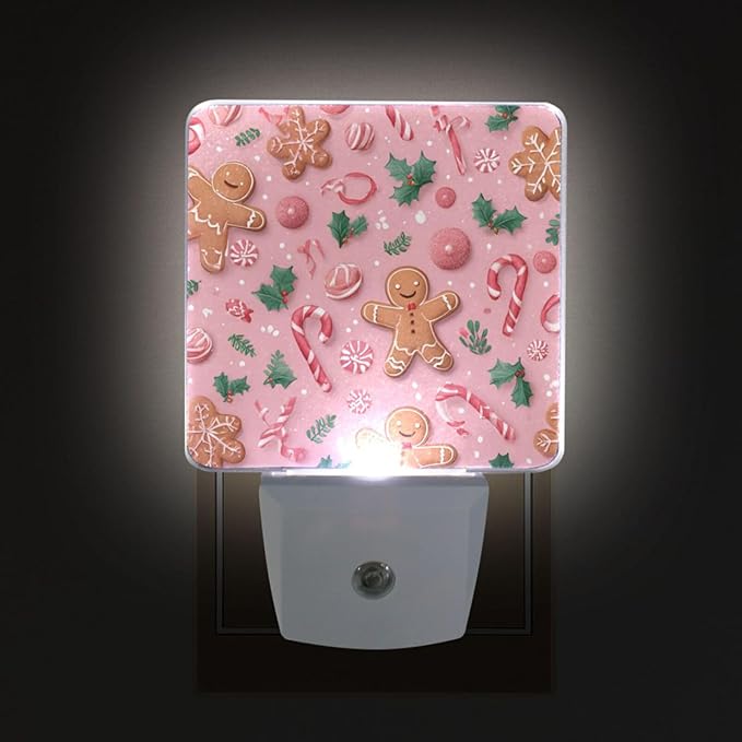 Pigsaly Led Night Light Christmas Gingerbread Men Pink Candy Canes Night Light - Image 4