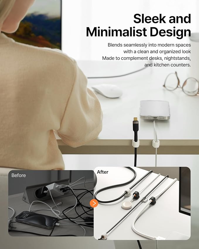 6 Pack Sinjimoru Magnetic Cable Clips, Compact Size Cord Organizer & Cable - Image 5