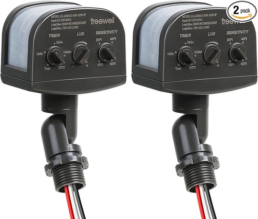TREEWELL 2 Pack 240-Degree Replacement Motion Sensor, Adjustable LUX & Time & by treewell