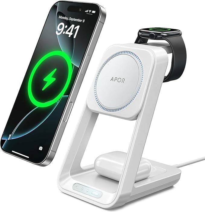 Apor 3 in 1 Charging Station for iPhone, Magsafe Wireless Charger by APOR