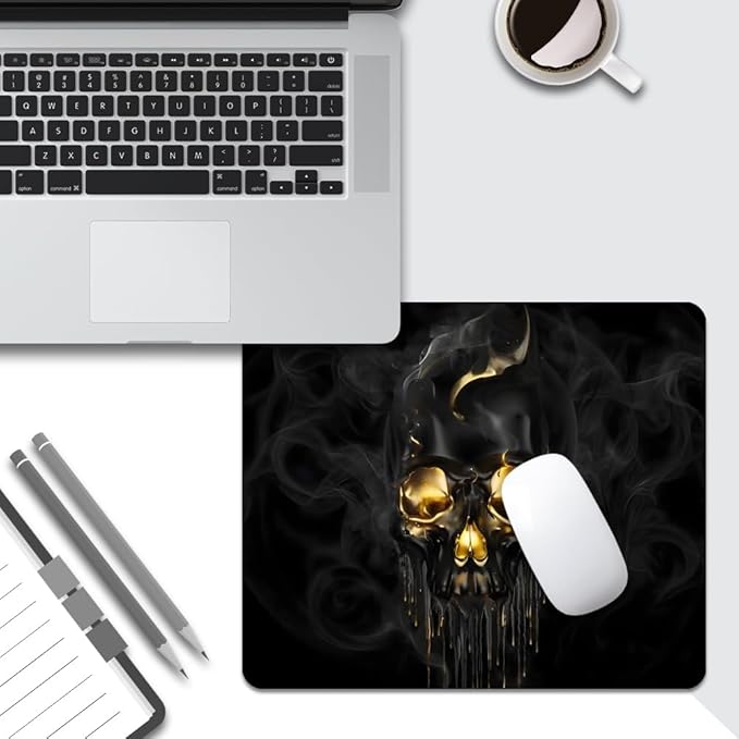 Gold Black Skull Square Mouse pad, Waterproof, Anti Slip Rubber Base, Computer - Image 5