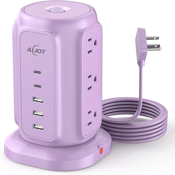 AiJoy Power Strip Tower with 9 Outlets and 5 USB Ports, 1200J Surge Protection by AiJoy