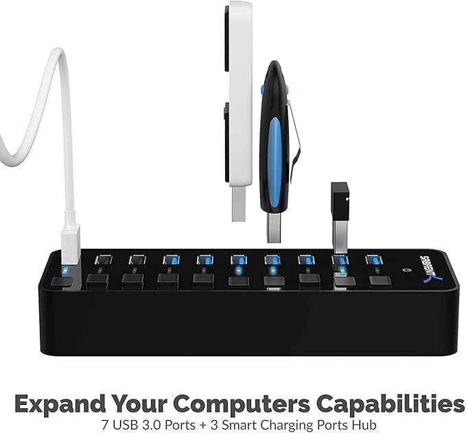 SABRENT 10-Port USB 3.0 Hub, Individual Power Switches and LEDs, 3 Smart - Image 7
