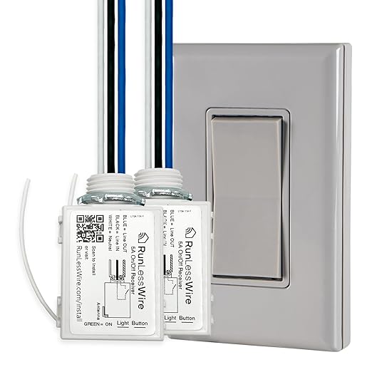 RunLessWire 2 Fixture Battery-Free DIY Kinetic Wireless Light Switch Kit 150ft by RunLessWire