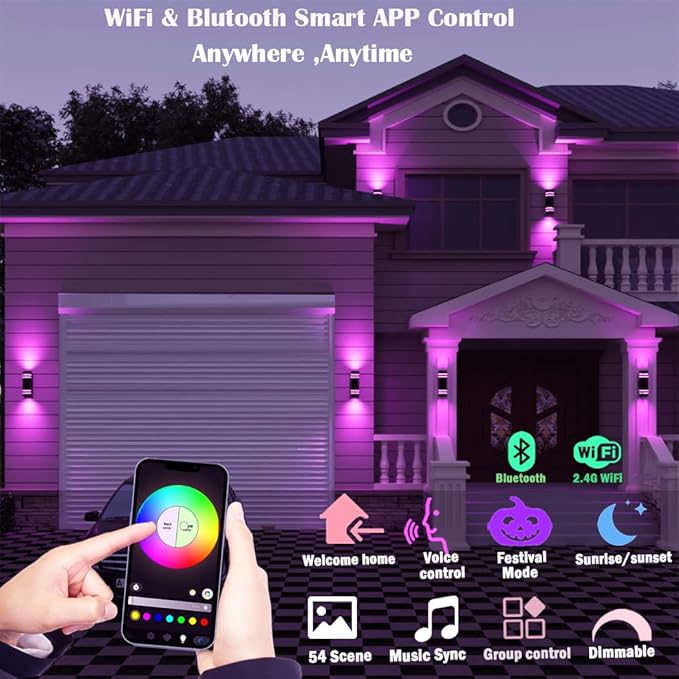 rosykite Smart Outdoor Wall Lights Color Changing 2 Pack, RGB+2700K-6500K - Image 4