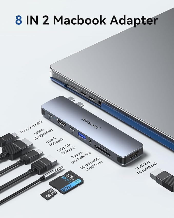 USB C Adapter HDMI USB Multiport Hub, 8 in 2 Accessories - Image 2
