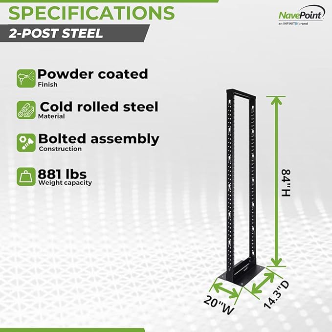 NavePoint 45U 2 Post Open Frame Server Rack - Image 4