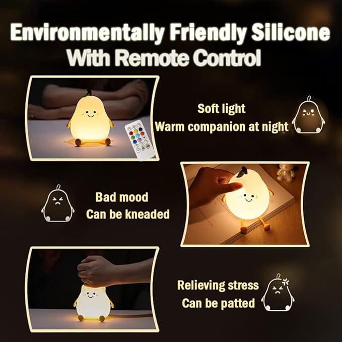 Cute Pear Night Light for Kids, Silicone Fruit Pear Cute Lamp - Image 3