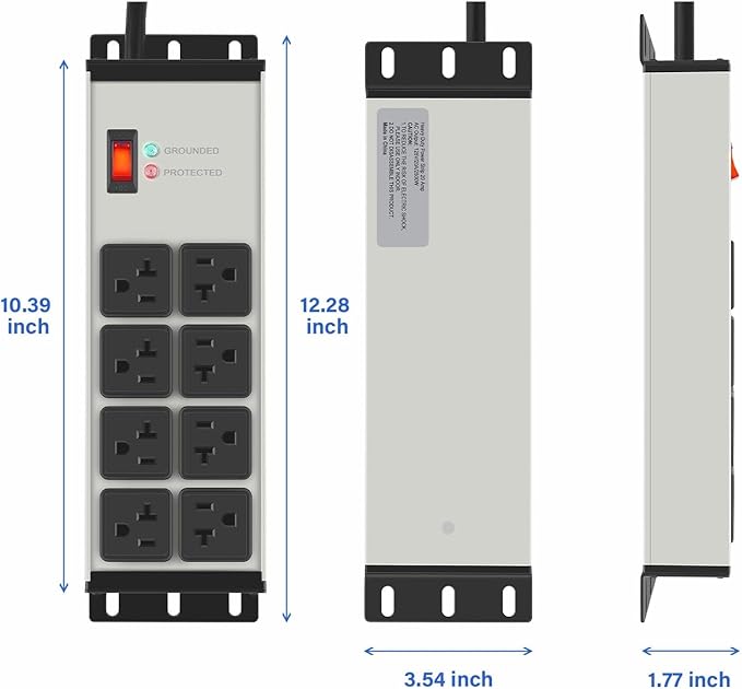 CCCEI 2PCS Heavy Duty Power Strip Surge Protector 20 AMP, 8 Outlets 12 Gauge - Image 7
