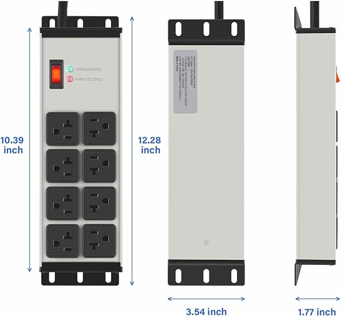 CCCEI Heavy Duty Power Strip Surge Protector 20 AMP, 8 Outlets 12 Gauge - Image 7