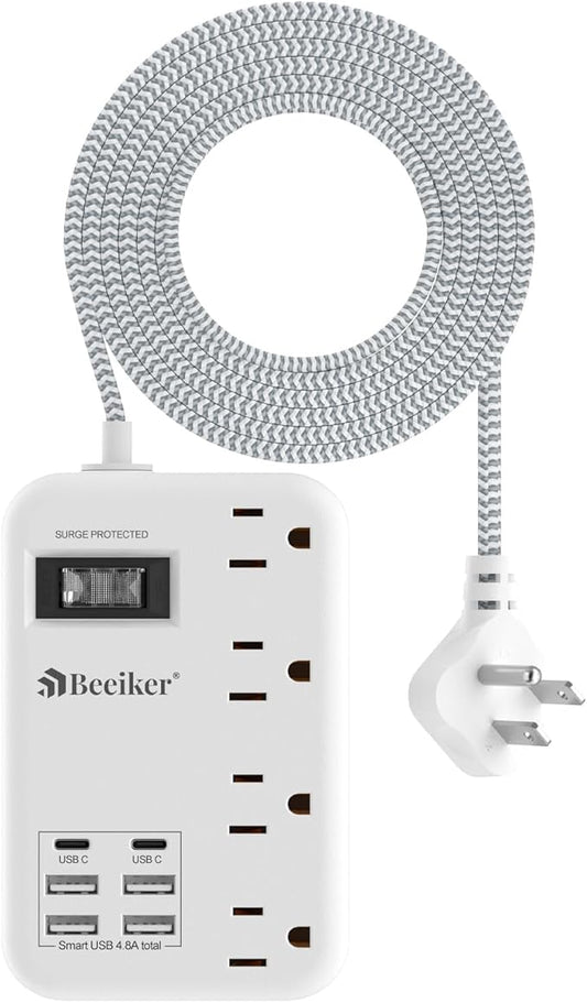 6 USB Surge Protector Power Strip- 5Ft Travel Power Strip by Beeiker-BetterHelperforYou