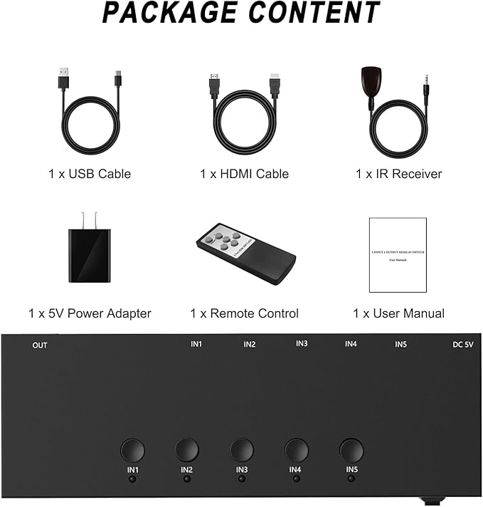 5-in-1 HDMI Converter with 4k@60Hz HDMI Switch & Infrared Remote Control - Image 6