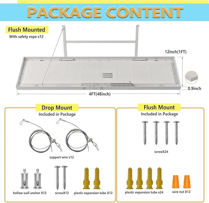 HOLDWILL 1X4 FT Led Flat Panel Light, 12 Pack 5CCT 3K/4K/4.5K/5.2K/6K Surface - Image 5