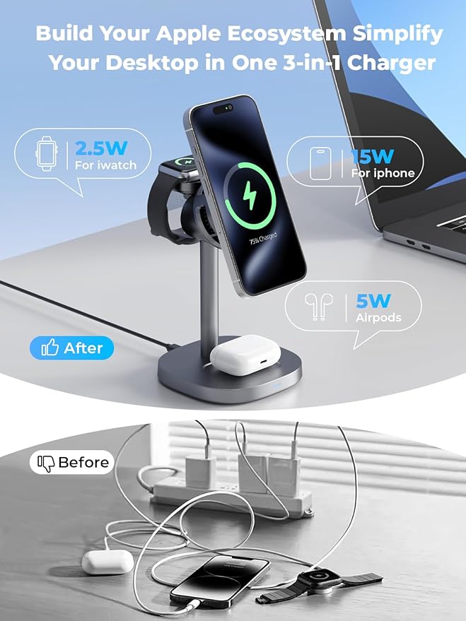 havit 3 in 1 Wireless Charging Station, Qi2 15W Cooling Magnetic Charging Stand - Image 5