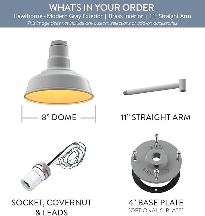 Steel Lighting Co. Hawthorne Barn Light | Outdoor Wall Mounted | 8 inch Dome | - Image 6