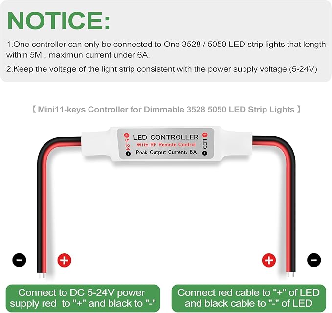 RGBZONE 2 Pack RF Wireless Remote Controller, DC5V-DC24V Single Color 5050 3528 - Image 3