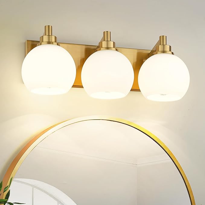 METWET Bathroom Light Fixtures, 3-Light Brushed Gold Vanity Light, Modern Wall by Metwet