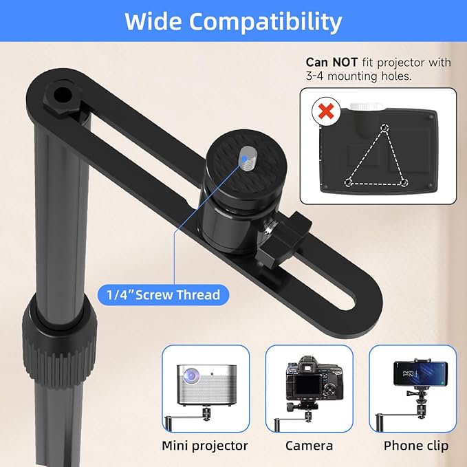 suptek Projector Stand Against Wall Hidden Stand, 360°Swivel, Height Adjustable - Image 5
