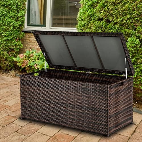 vingli outdoor wicker storage box, 132 gallon patio on a desk or shelf