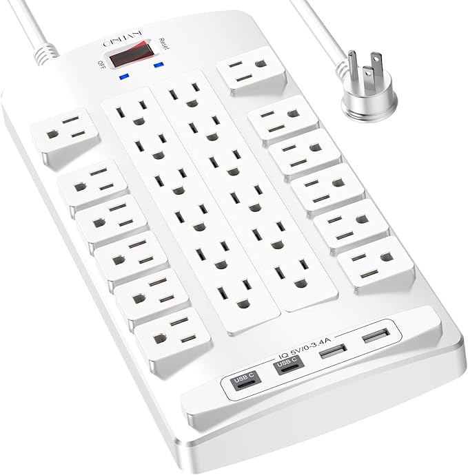 QINLIANF Surge Protector Power Strip - 6Ft Flat Plug Heavy Duty Extension Cord by QINLIANF