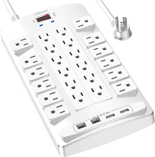 QINLIANF Surge Protector Power Strip - 6Ft Flat Plug Heavy Duty Extension Cord by QINLIANF