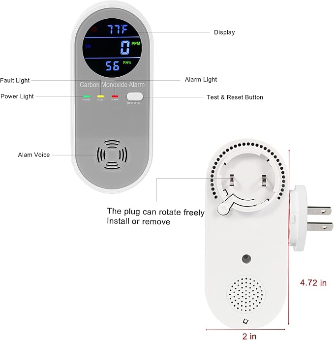 Plug in Carbon Monoxide Detector, Carbon Monoxide Alarm, 3-in-1 Real-time - Image 2