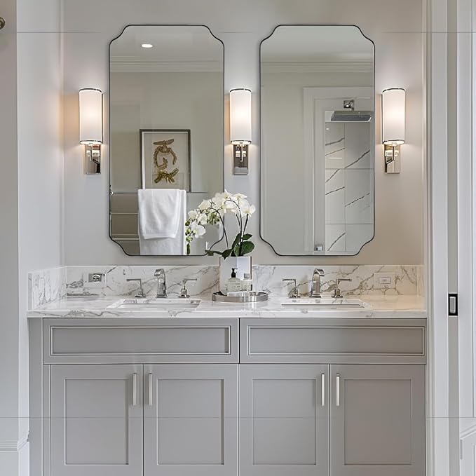 ANDY STAR 24"x48" Large Bathroom Mirror, Chrome Scalloped Wall Mirror, Polished - Image 3
