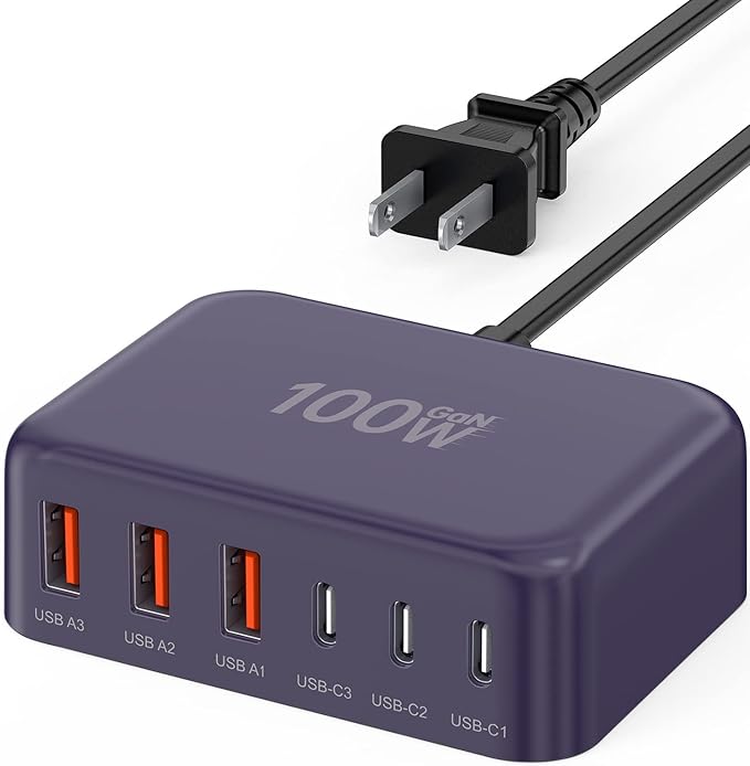 USB C Fast Charger, 100W GaN 6 Port Type C Charging Station Hub Block Cube by BREEKET