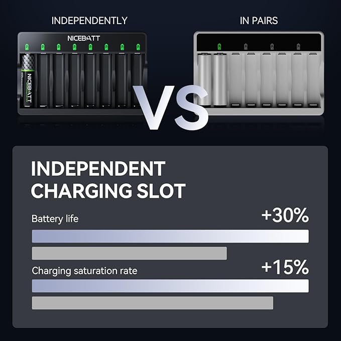 Smart 8 Bay AA AAA Battery Charger, Over-Discharge Damage Repair, USB Type-C - Image 3