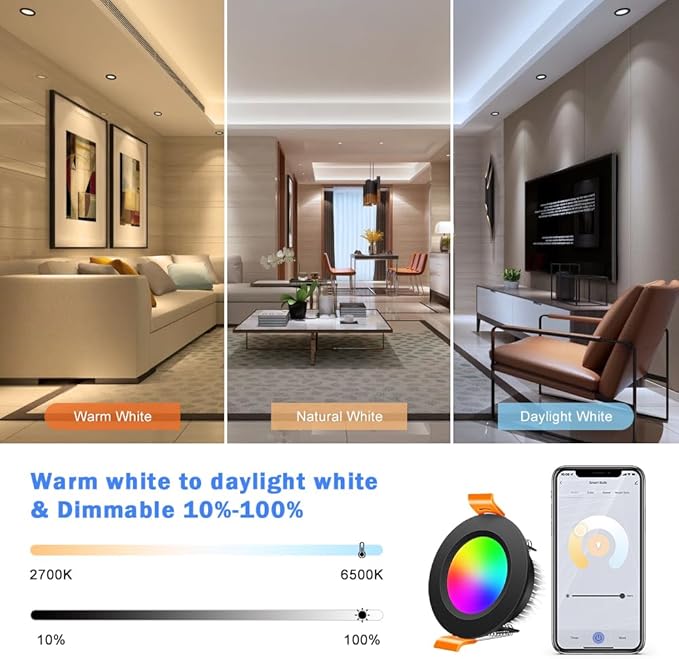 inShareplus 2 Inch Smart Recessed Lighting, WiFi Black LED Downlight 5W 120V - Image 4