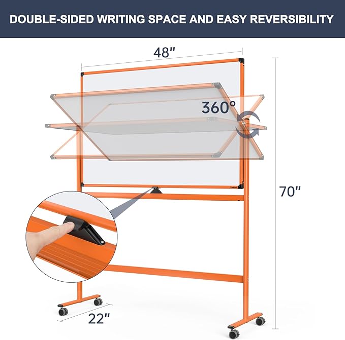 Whiteboard on Wheels, 48x32 Inches Mobile Whiteboard, Rolling Dry Erase Board - Image 3