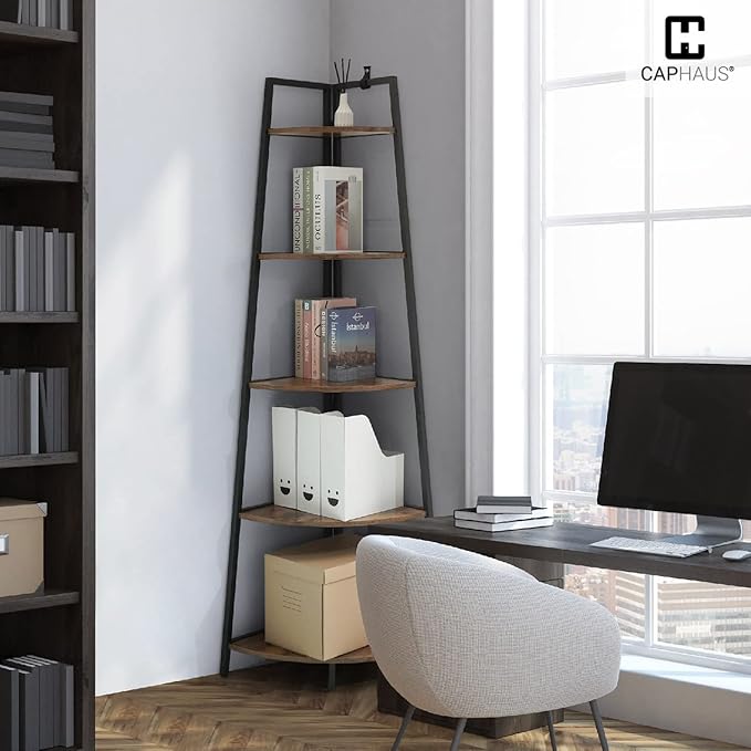 CAPHAUS Tall Corner Shelf Stand, 5-Tier Display Shelves, Ladder Corner Wood - Image 8