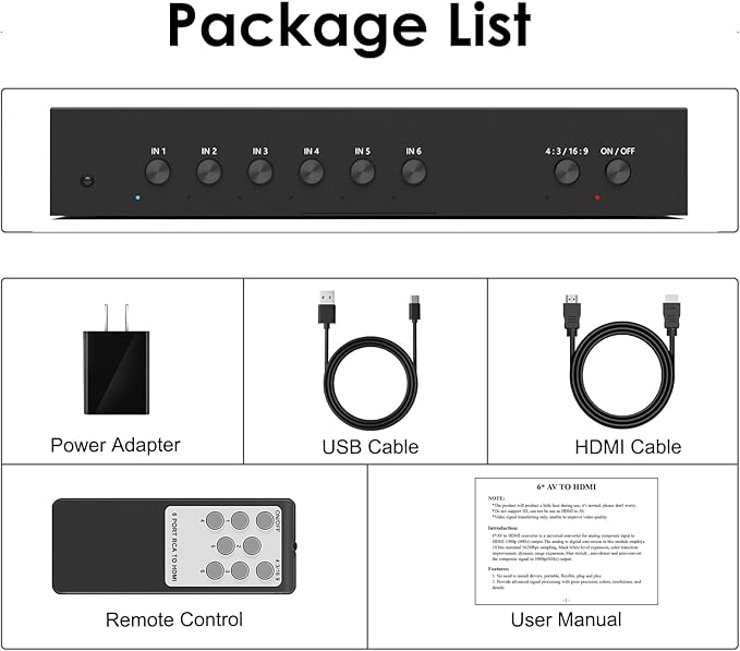 Arector 6 Port RCA to HDMI, 1080P/720P 6 Way AV to HDMI Converter Composite - Image 5