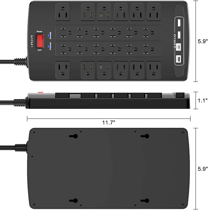 QINLIANF Surge Protector Power Strip - 10Ft Flat Plug Heavy Duty Extension Cord - Image 7