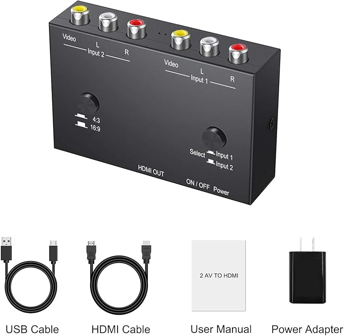 Azduou 2 AV to HDMI, 1080P/720P TV 2 Way RCA Composite CVBS AV Switch to HDMI - Image 7