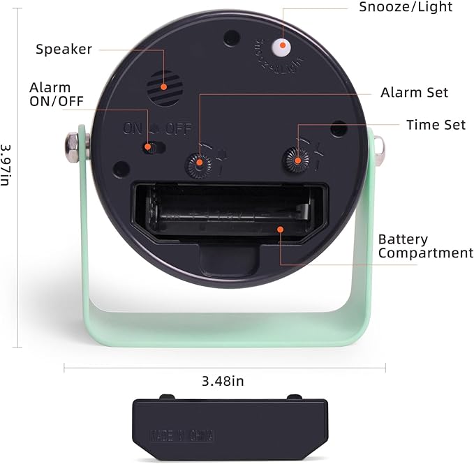 TIMESS Analog Alarm Clock, Silent Non-Ticking Quartz Movement, Battery-Operated - Image 3